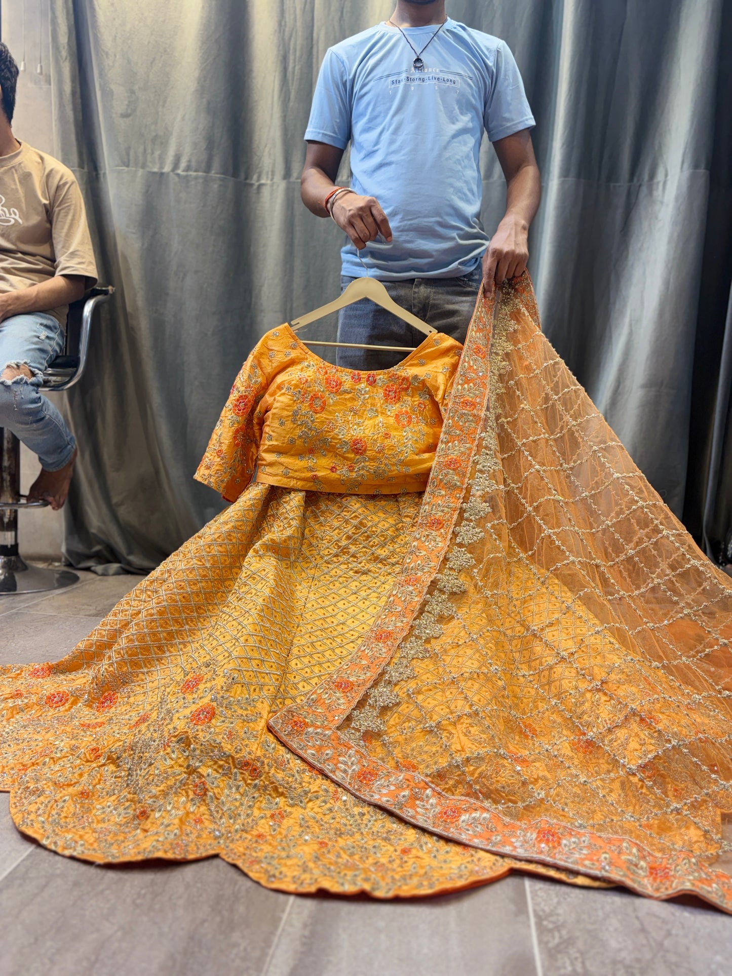 Designer yellow haldi mehendi crop top Lehenga