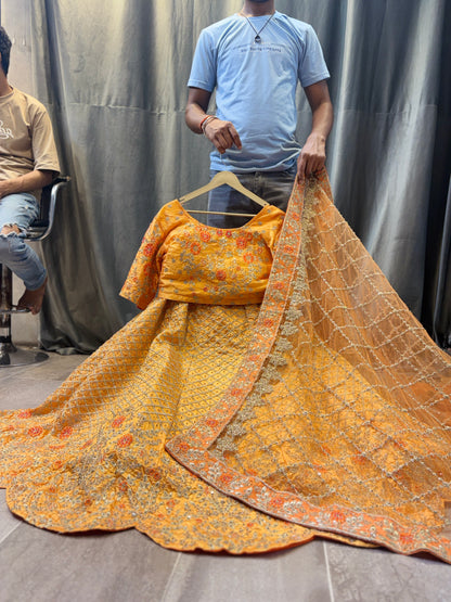 Designer yellow haldi mehendi crop top Lehenga