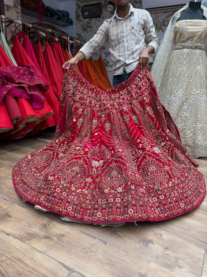 Hot Red Peacock Bridal Lehenga