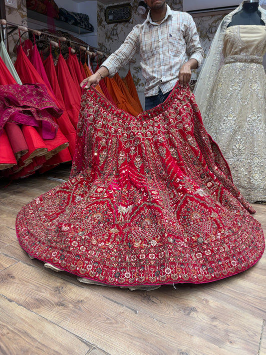 Hot Red Peacock Bridal Lehenga
