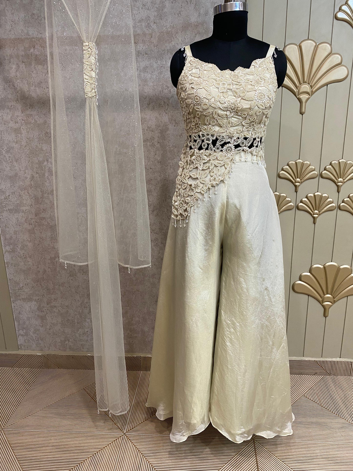 White Long Sharara Suit Dress Material