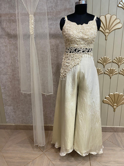 White Long Sharara Suit Dress Material