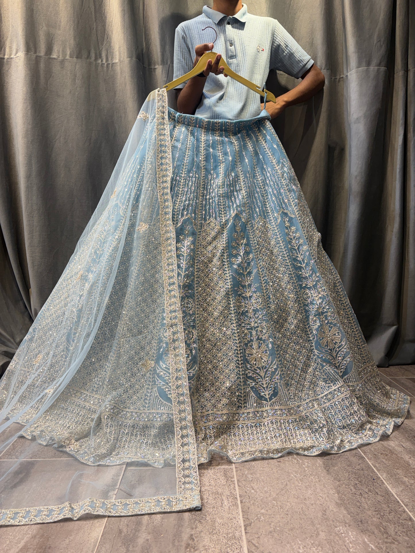 Astonishing Sky blue Crop Top Lehenga