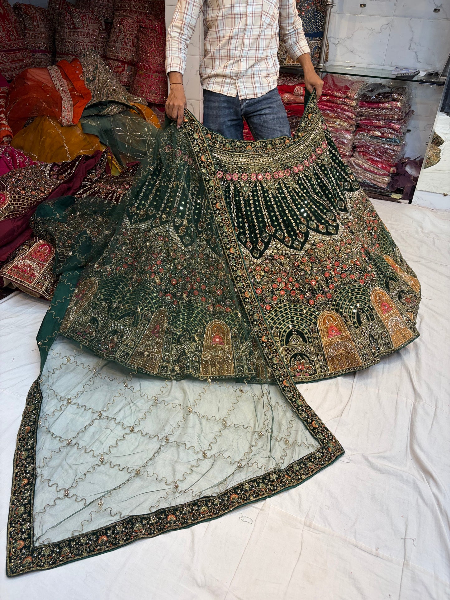 Heavy Jhumka Blue Lehenga