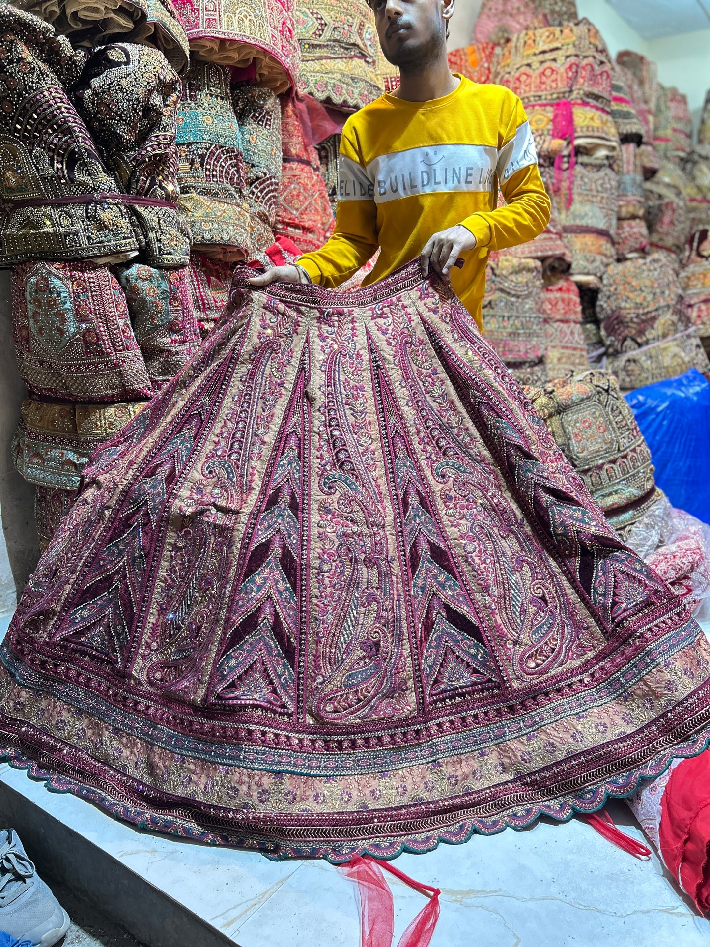 Heavy maroon Rajwada marwadi bridal lehenga