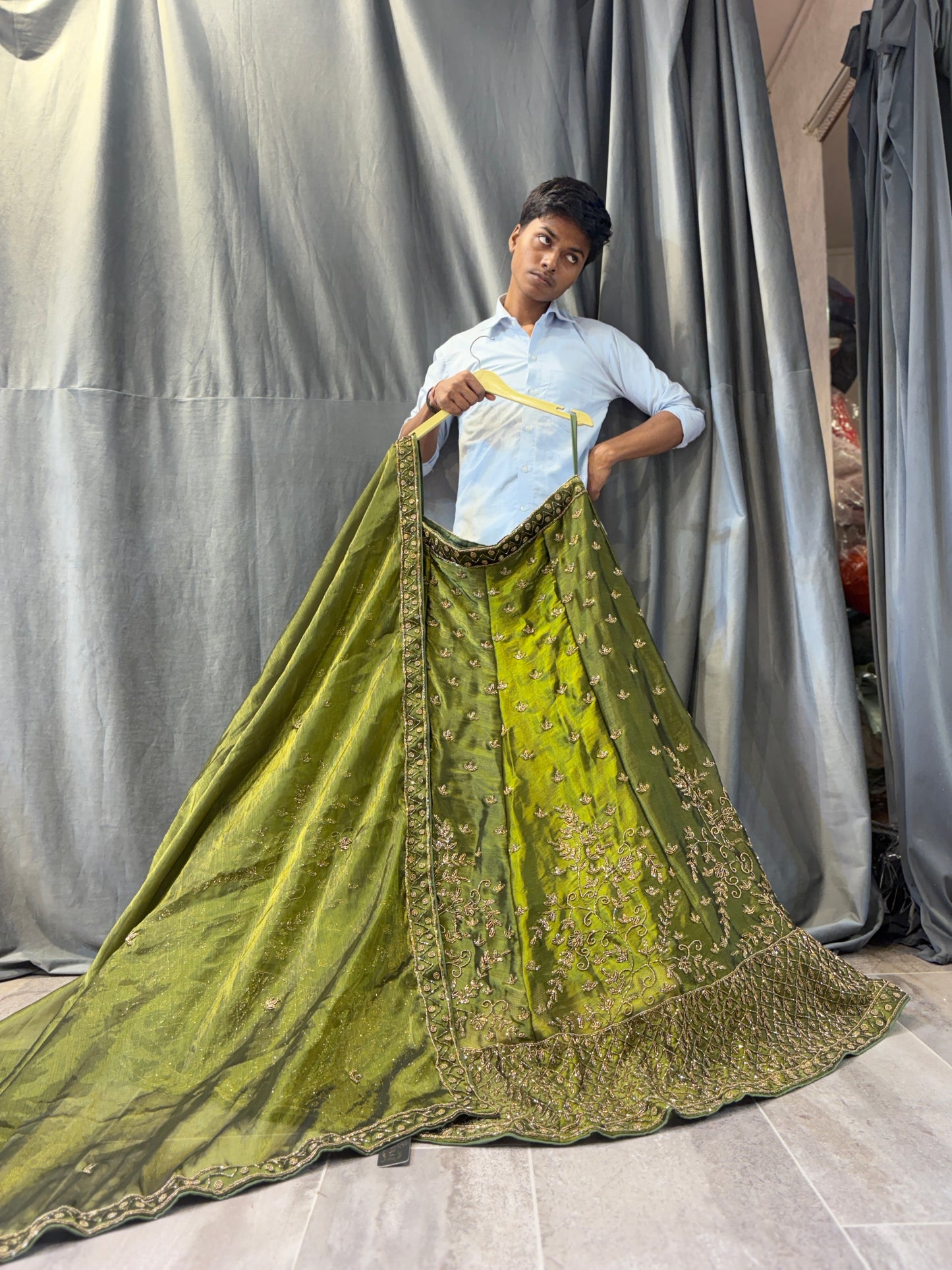 Magnificent Mehendi green Lehenga