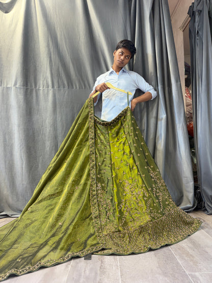 Magnificent Mehendi green Lehenga
