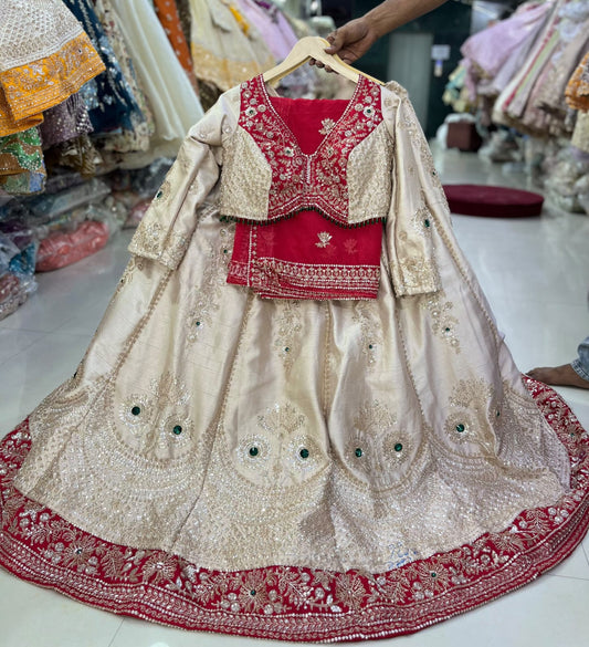 Golden red crop top Lehenga