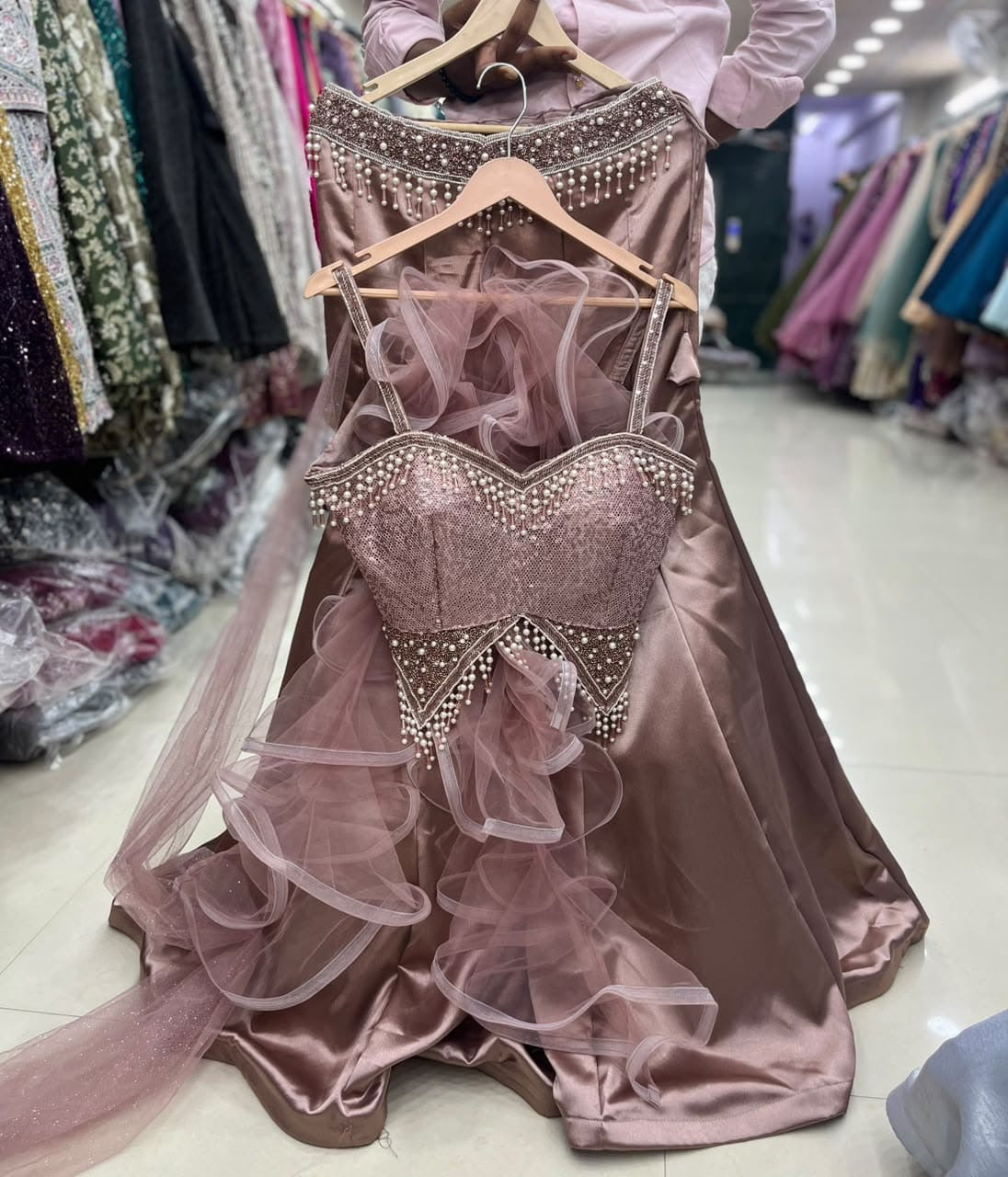 Lavender Fish Cut Crop Top Lehenga