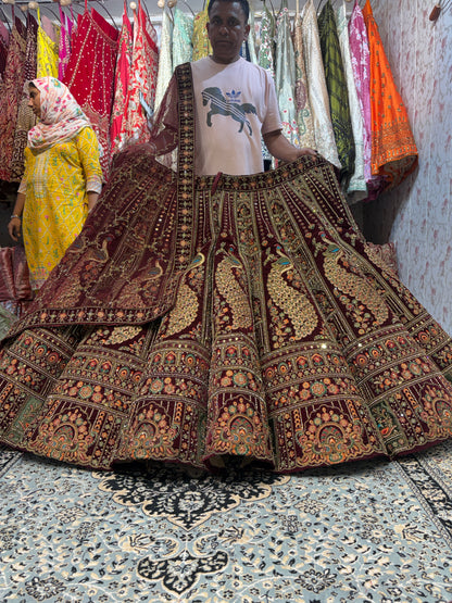 Khoobsurat maroon peacock Ball bridal Lehenga
