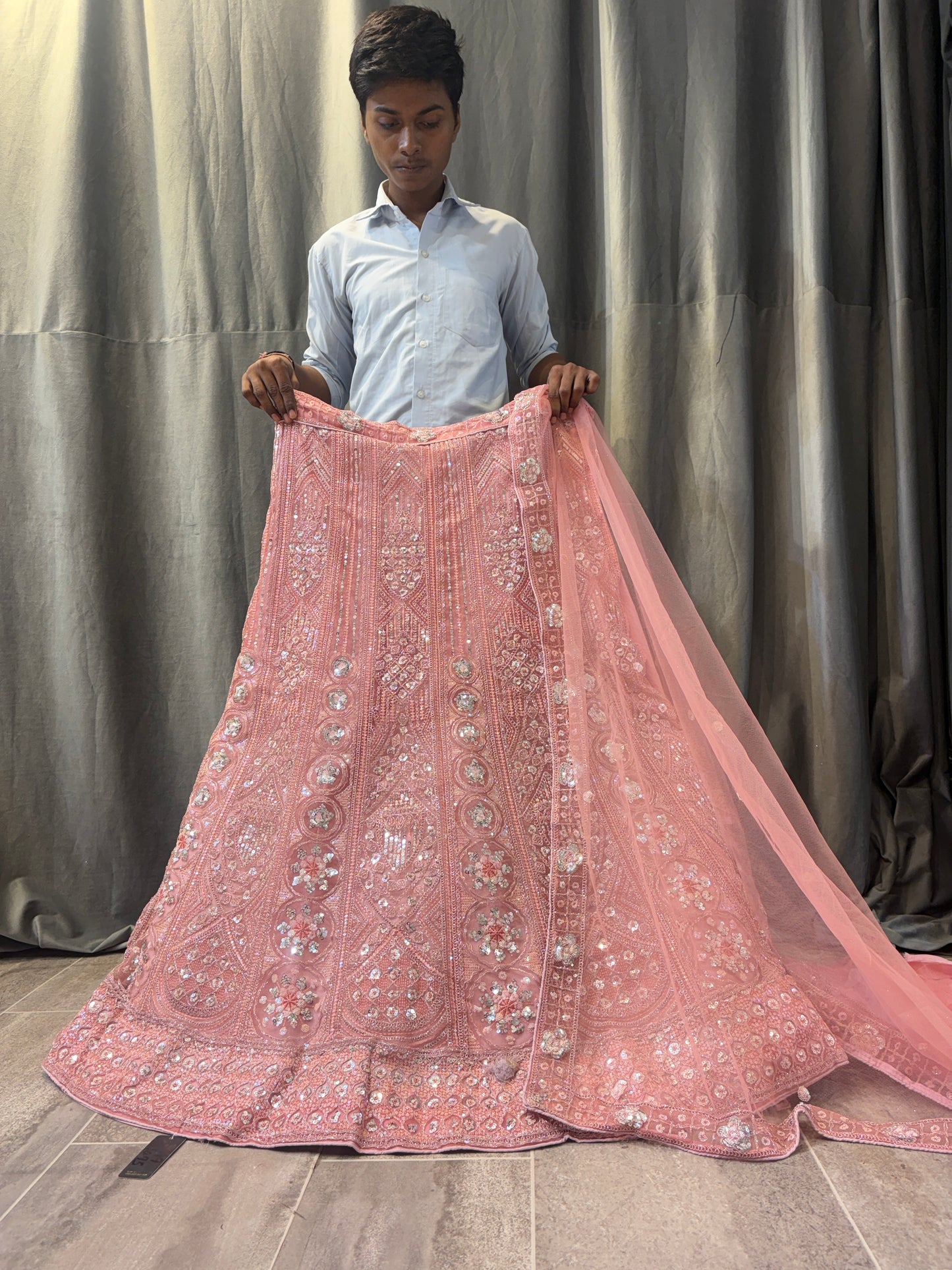 Embellished pink peach Lehenga