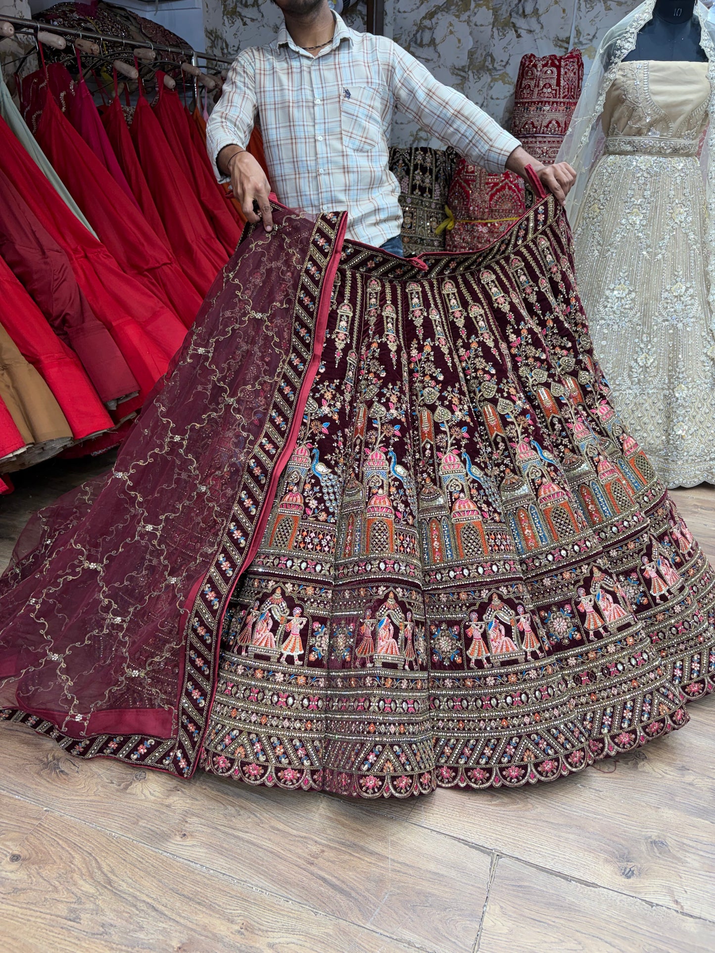 Dark Maroon Doli Barat Peacock Ball Bridal Lehenga