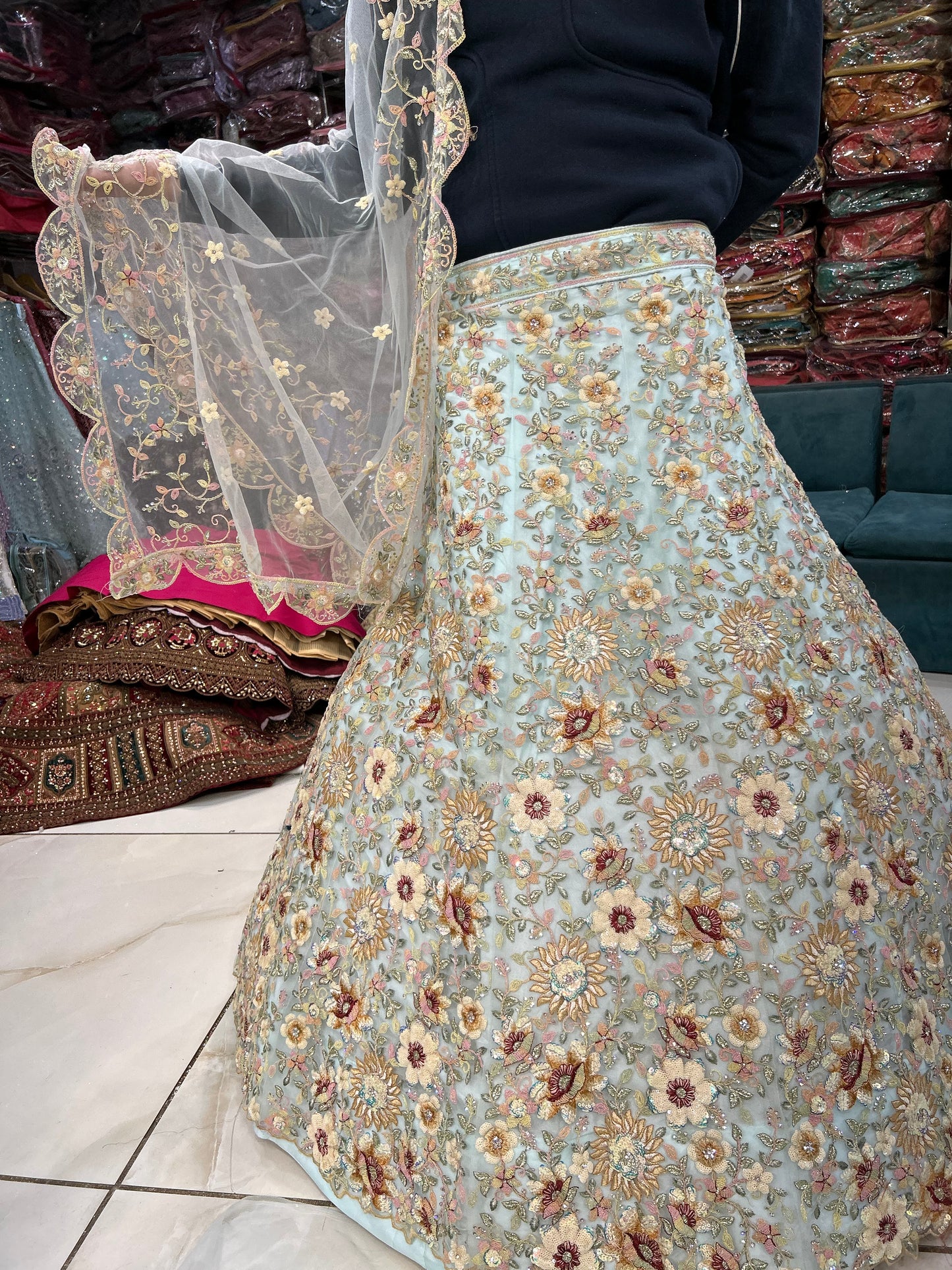 Amazing blue floral flower  lehenga