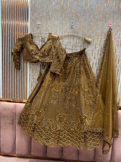 Golden On Golden Monotone Crop Top Lehenga