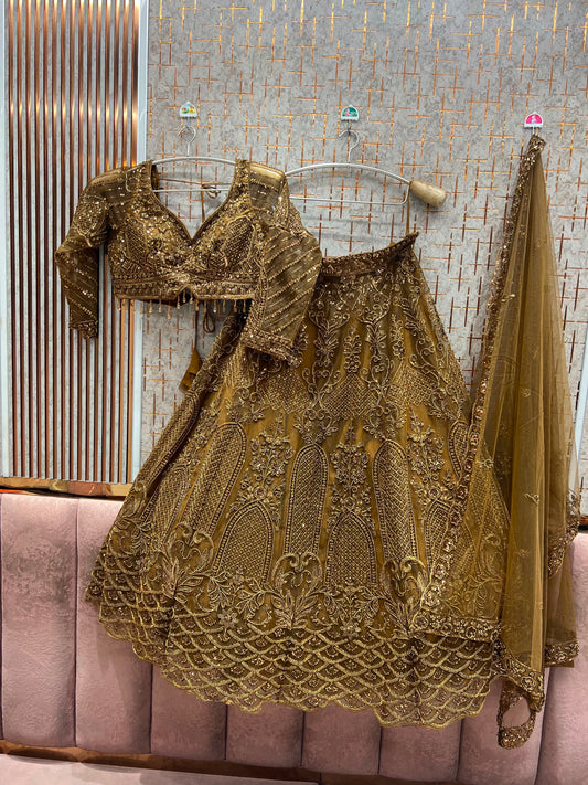 Golden On Golden Monotone Crop Top Lehenga