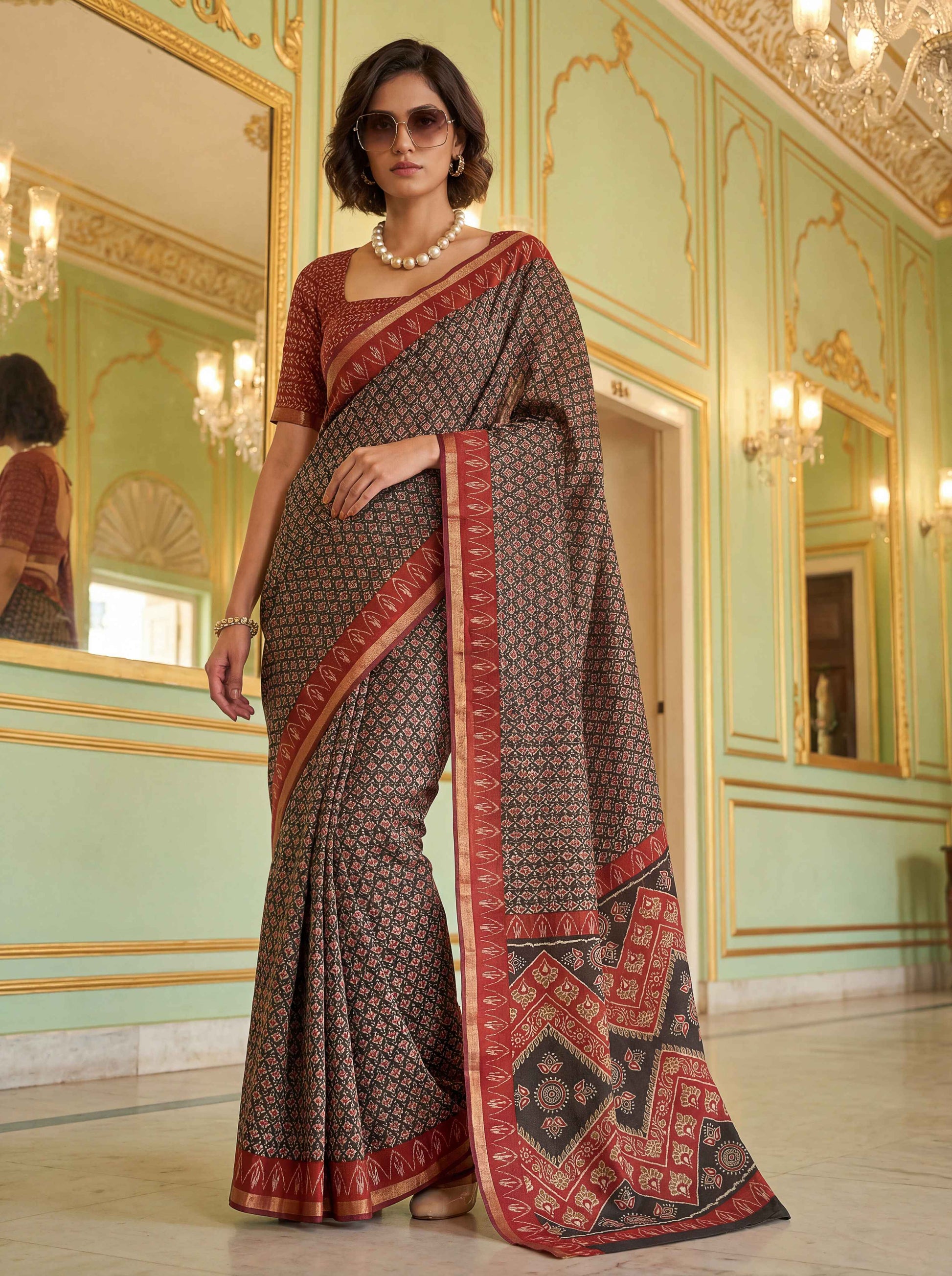 Maroon Green Poly Viscose Fabric Saree 6178-05 - Shopping World