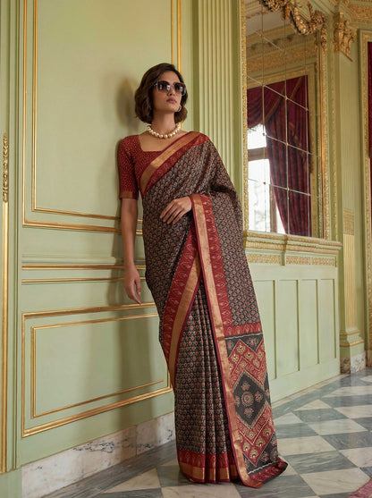 Maroon Green Poly Viscose Fabric Saree 6178-05 - Shopping World