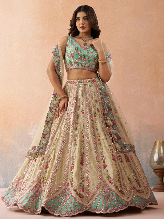 Cream- Tissue Sequins Embroidered Lehenga 6113