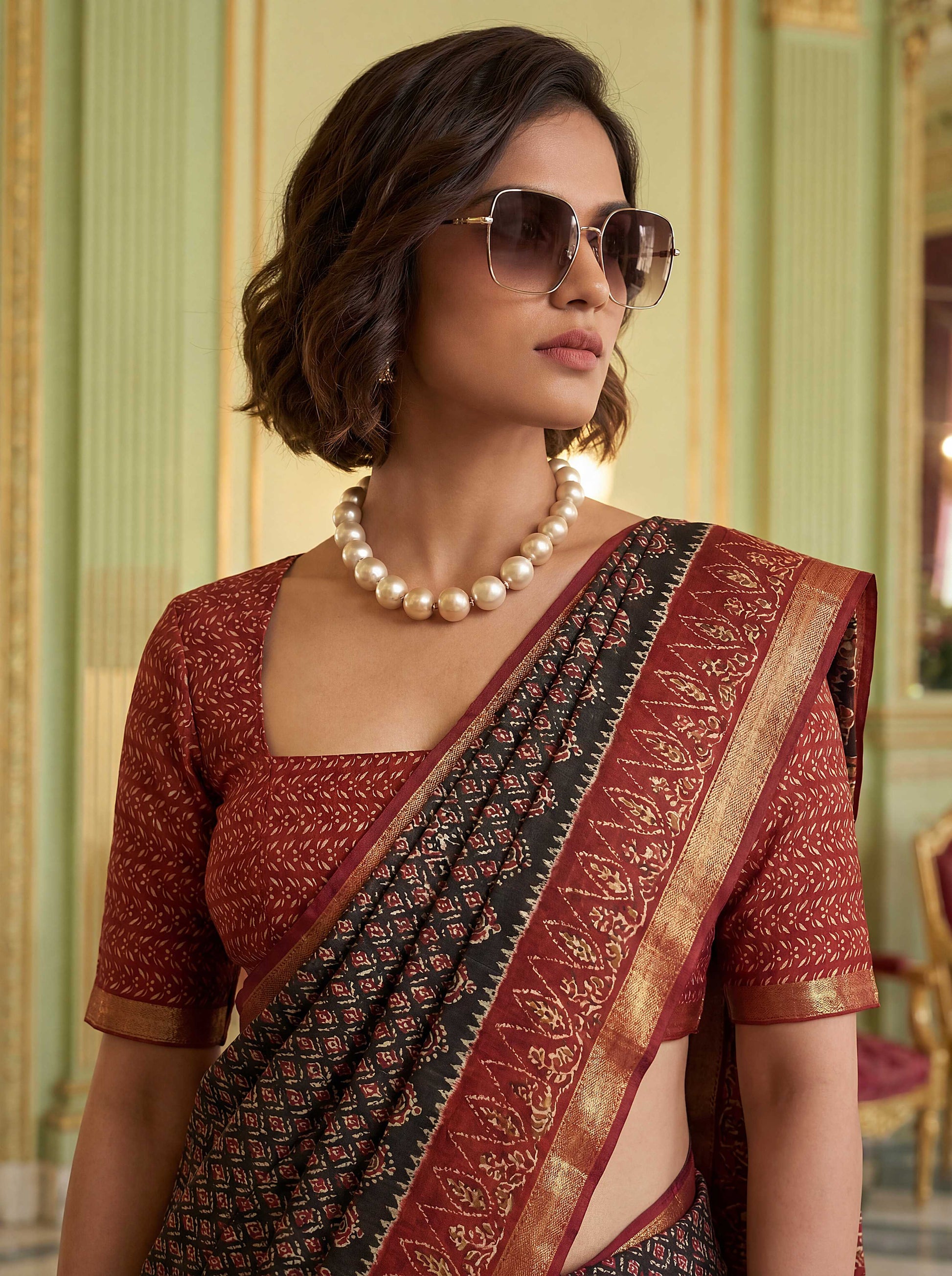 Maroon Green Poly Viscose Fabric Saree 6178-05 - Shopping World