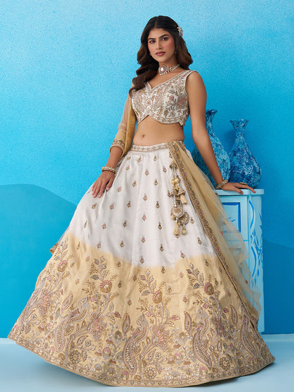 Tissue Beads & Sequins Embroidered Omber Beige and Cream Lehenga choli 6301