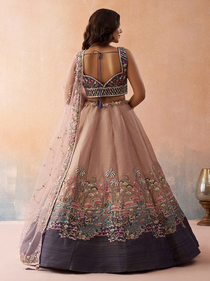 Purple- Net Sequins Embroidered Omber Purple and Mauve Lehenga choli 6275