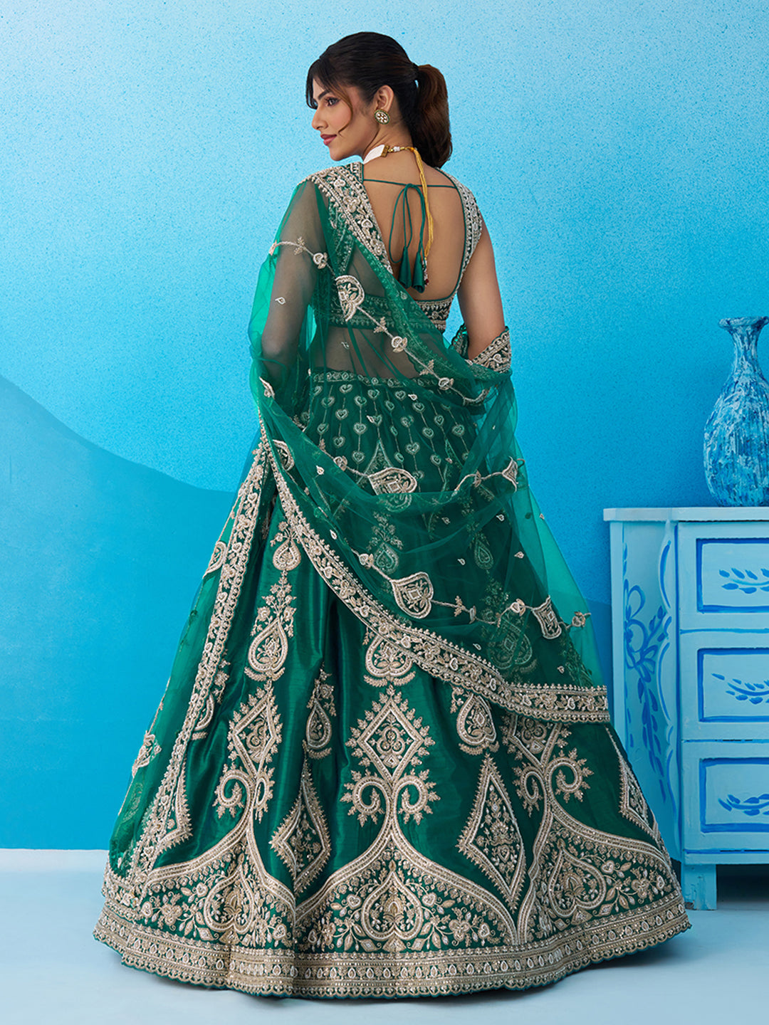 Green- Silk Beads & Sequins Embroidered Lehenga 6227