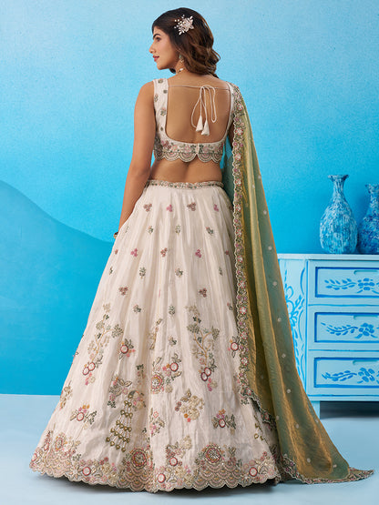 Cream- Tissue Sequins Embroidered Lehenga 6232