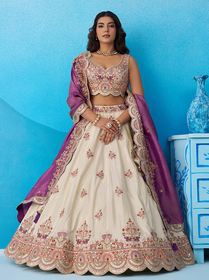 Cream- Tissue Sequins Embroidered Lehenga 6225