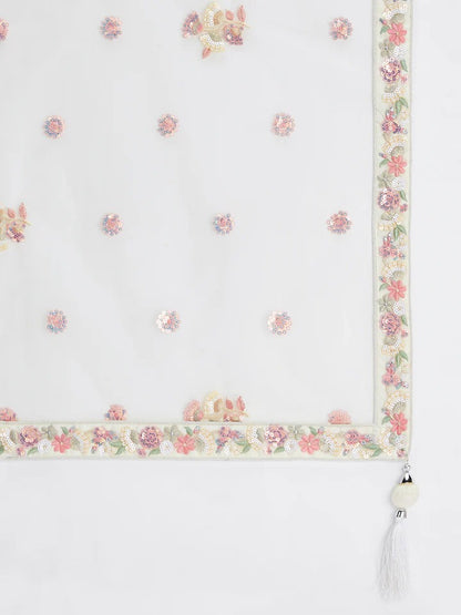 Bright Sequin, Golden-Sliver Threaded Embroidered Georgette sea green white girlish Lehenga