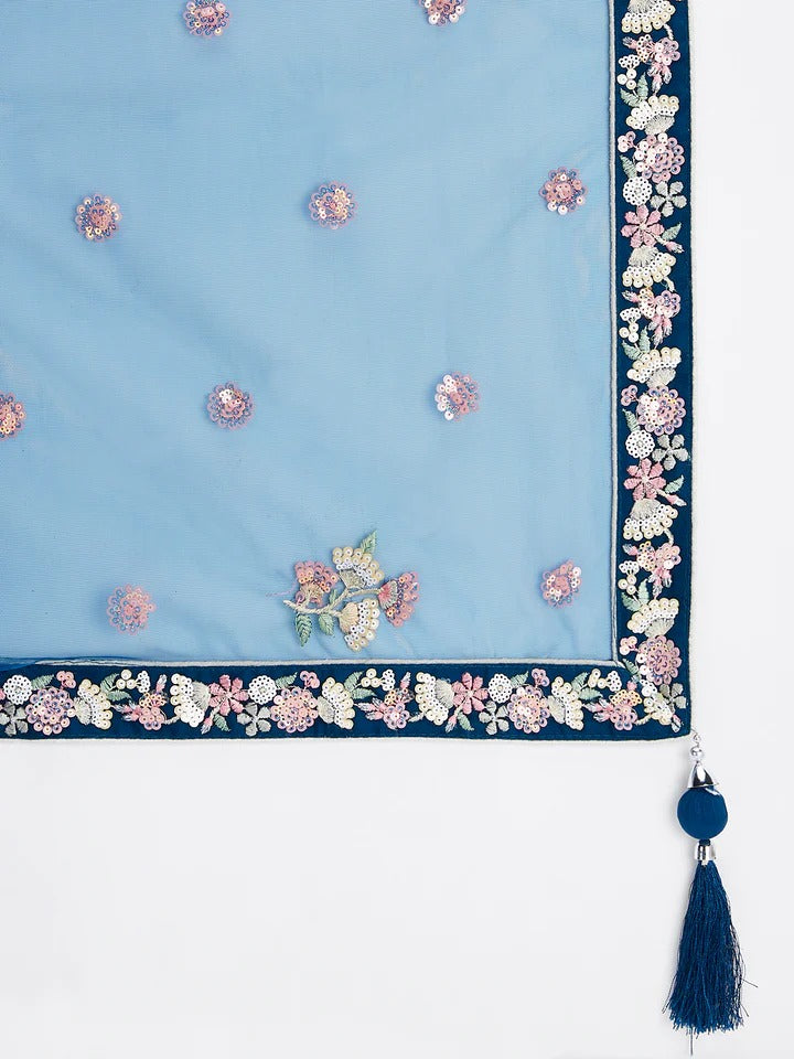 Bright Sequin, Golden-Sliver Threaded Embroidered Georgette sea green white girlish Lehenga