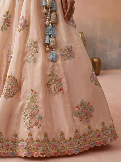Peach copper- Tissue Sequined & Zari Embroidered Lehenga 6132