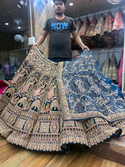Lovely maroon blue morpich peacock doli barat bridal Lehenga