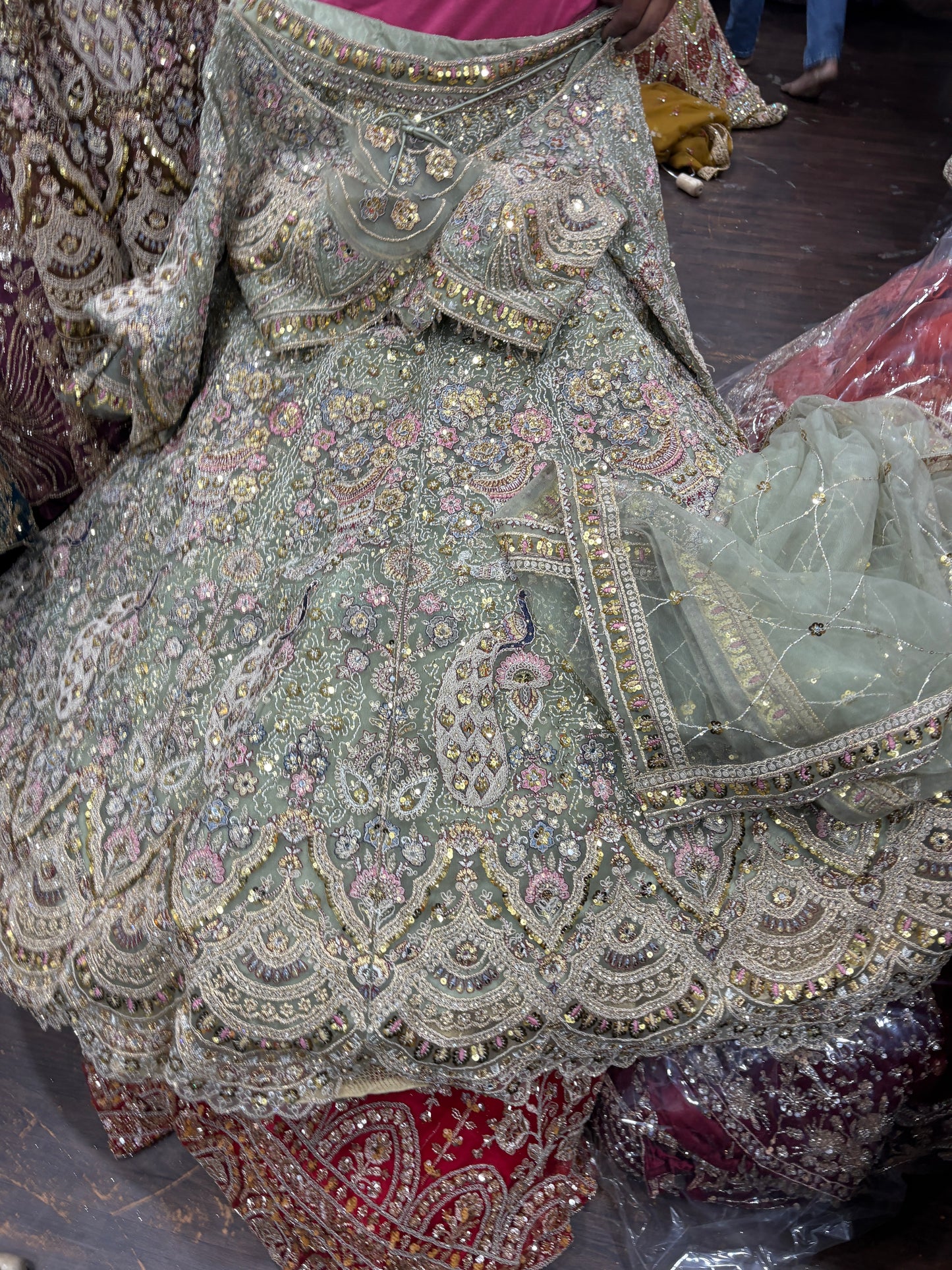 Engaging green peacock crop top Lehenga 16 kali