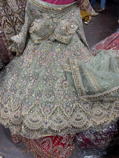 Engaging green peacock crop top Lehenga 16 kali