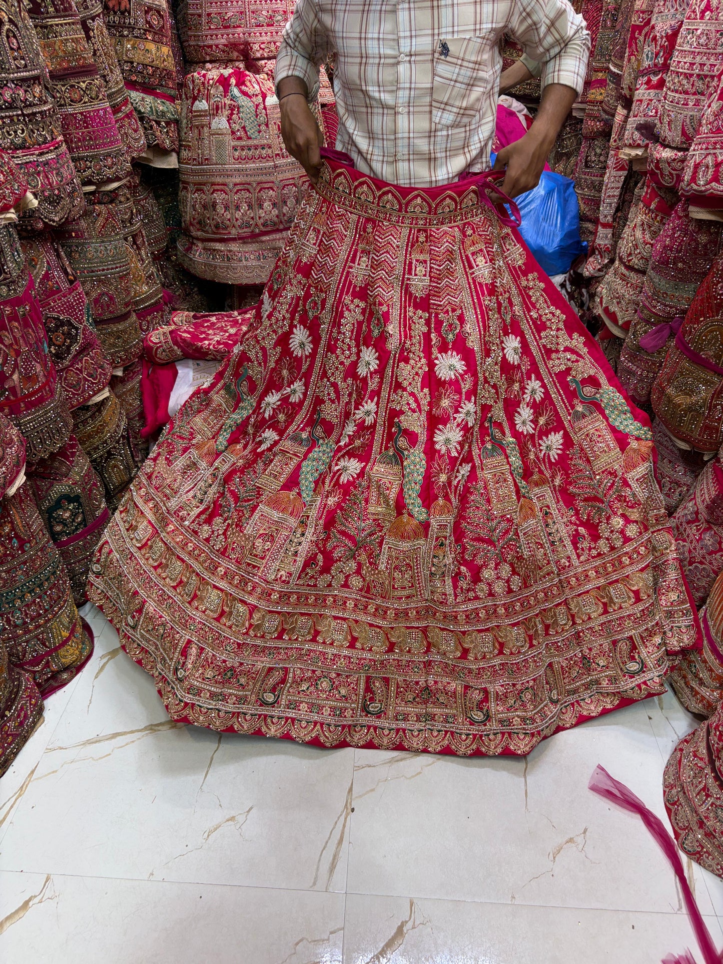 Rani Pink handwork peacock bridal Lehenga