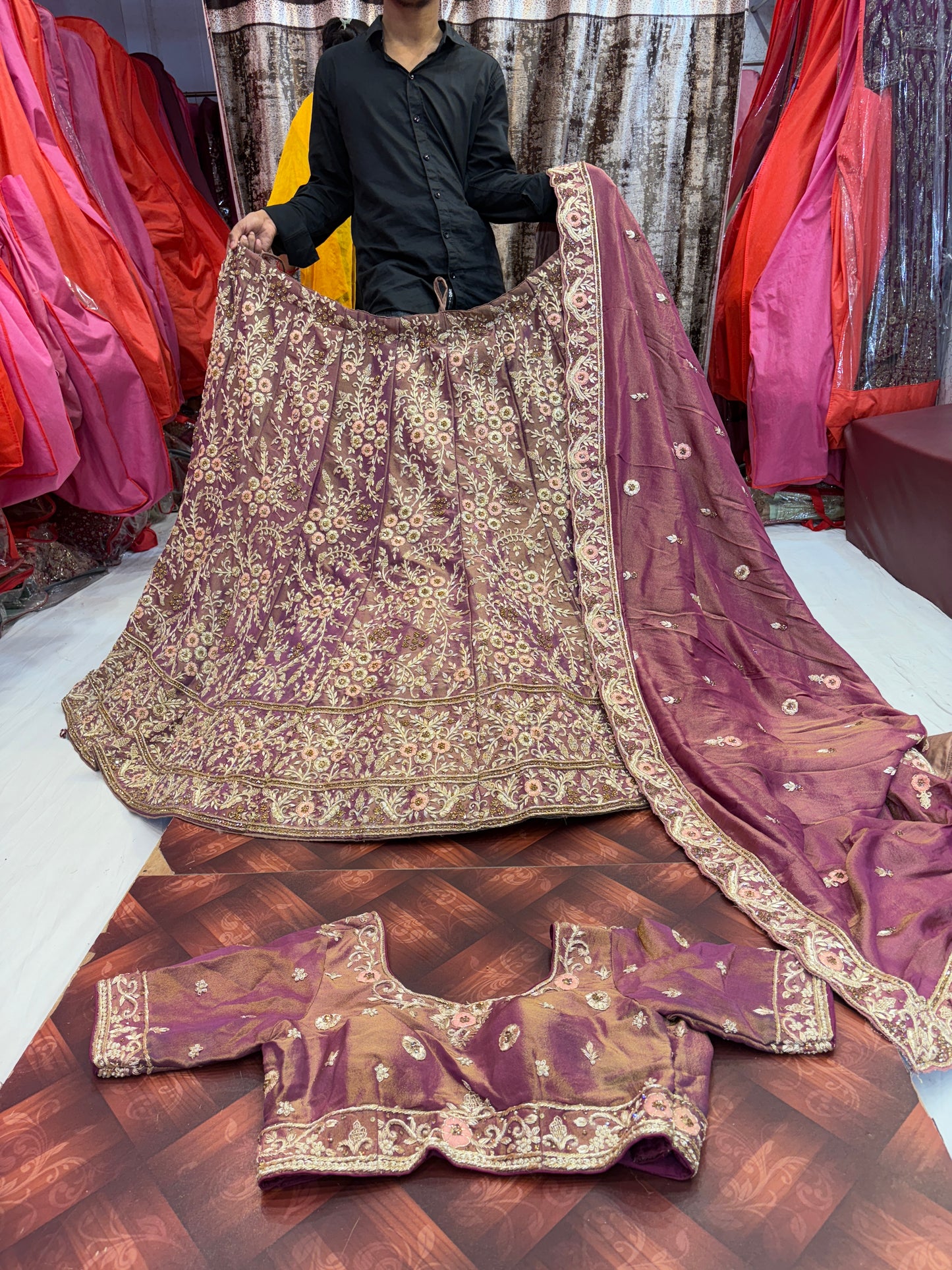 Embellished pink handwork zardozi dabka bridal Lehenga