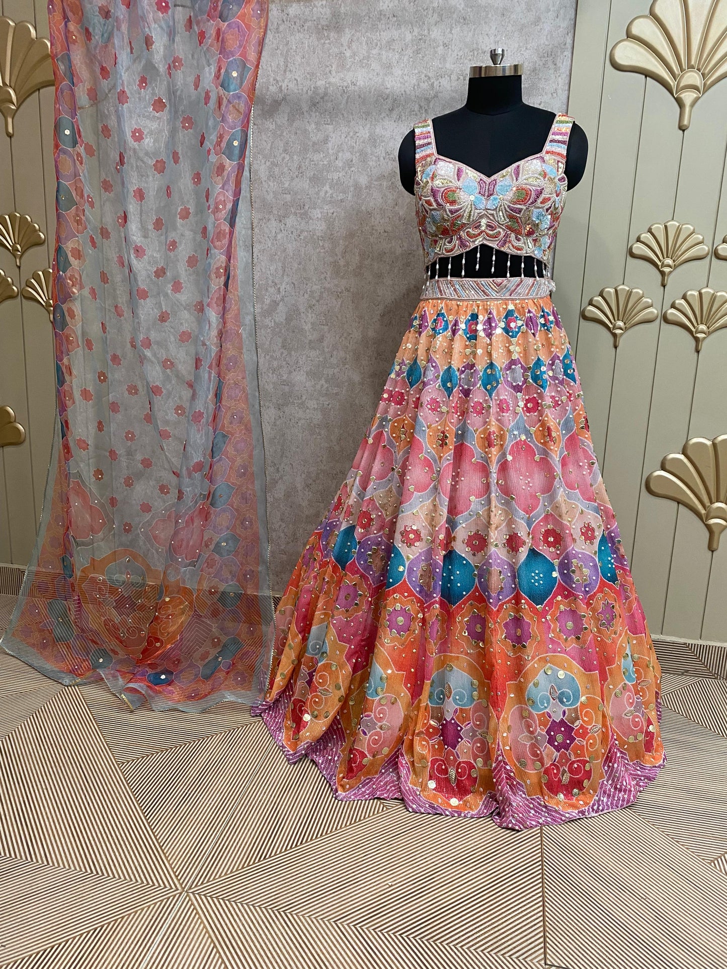 Pink Color PDP crop top lehenga