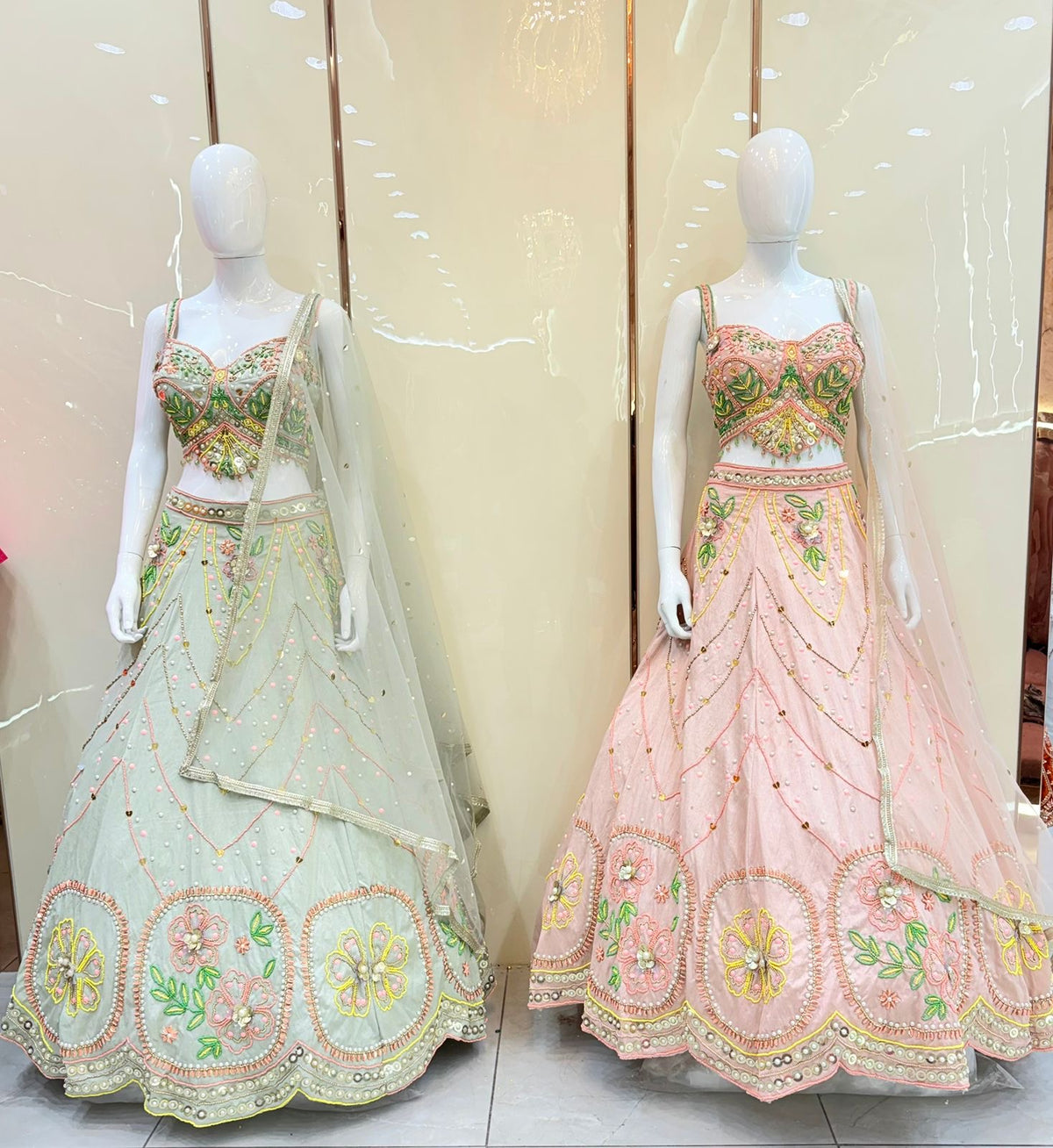 Peach Pink Crop top Lehenga