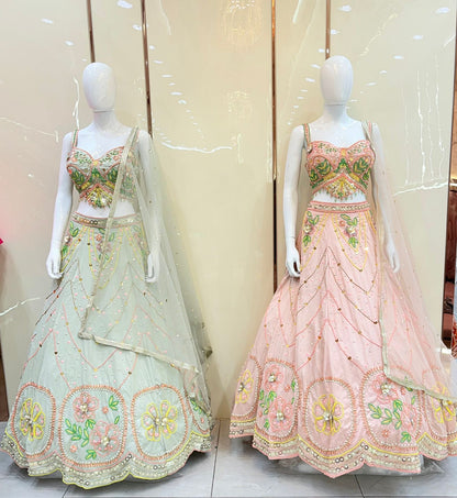 Peach Pink Crop top Lehenga
