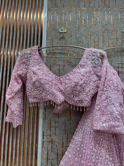 Pink on Pink Monotone Crop Top Lehenga