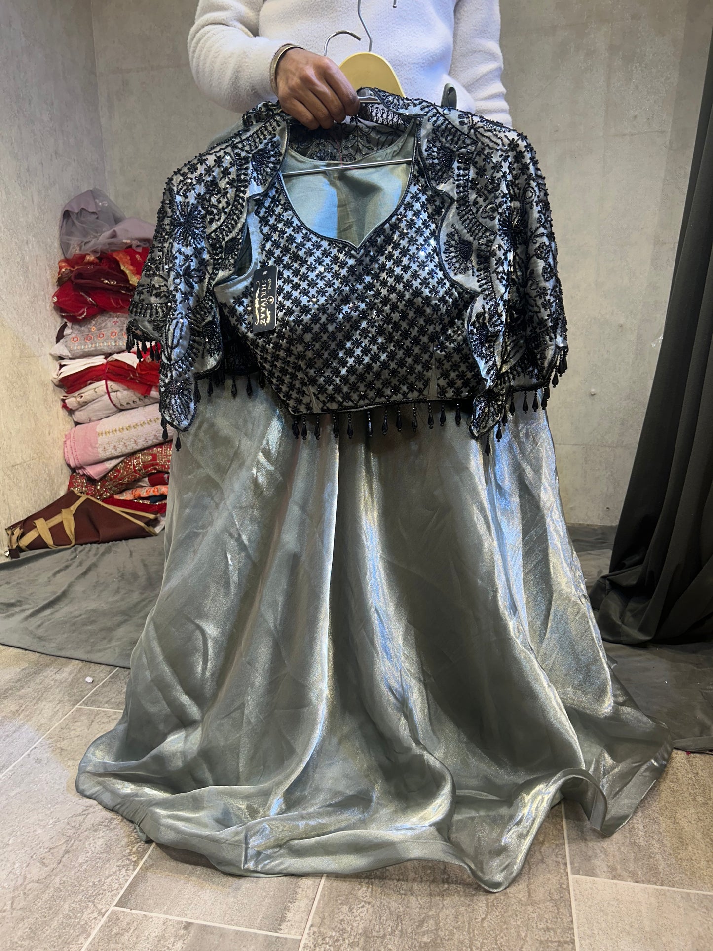 Pretty black grey crop top lehenga