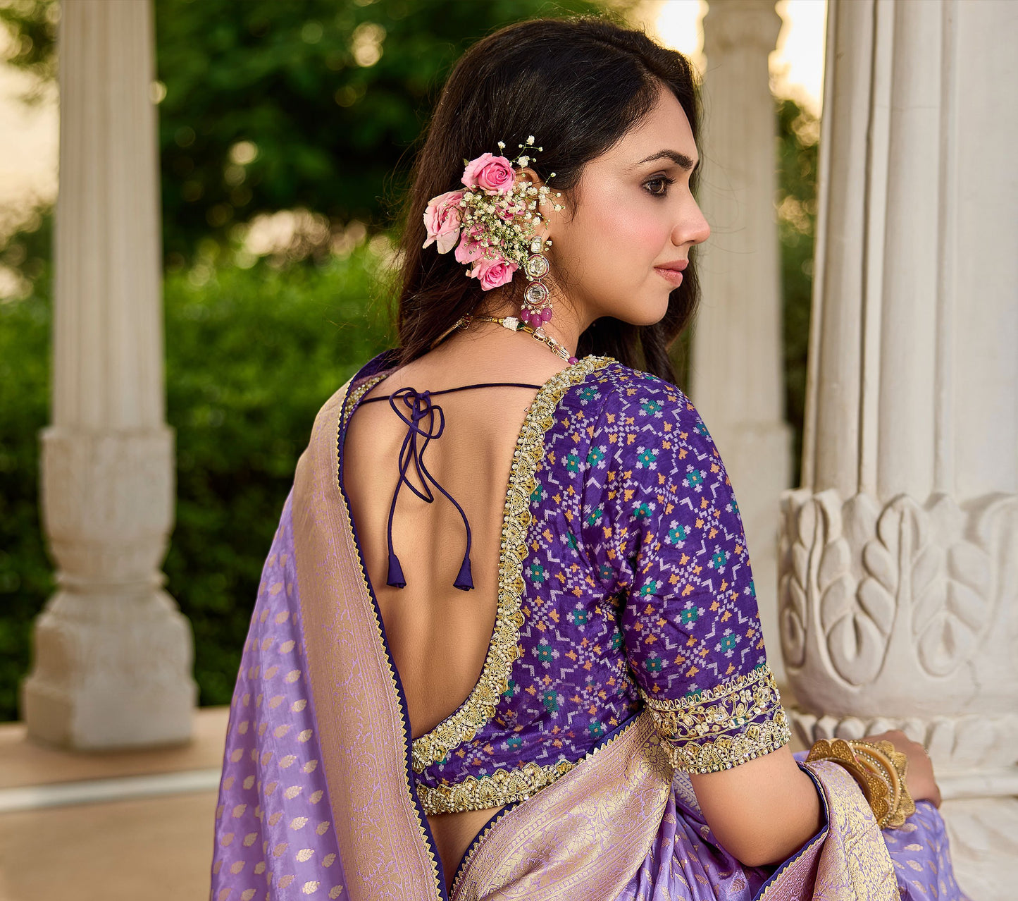 Lavender Viscose Saree with bead work 6099