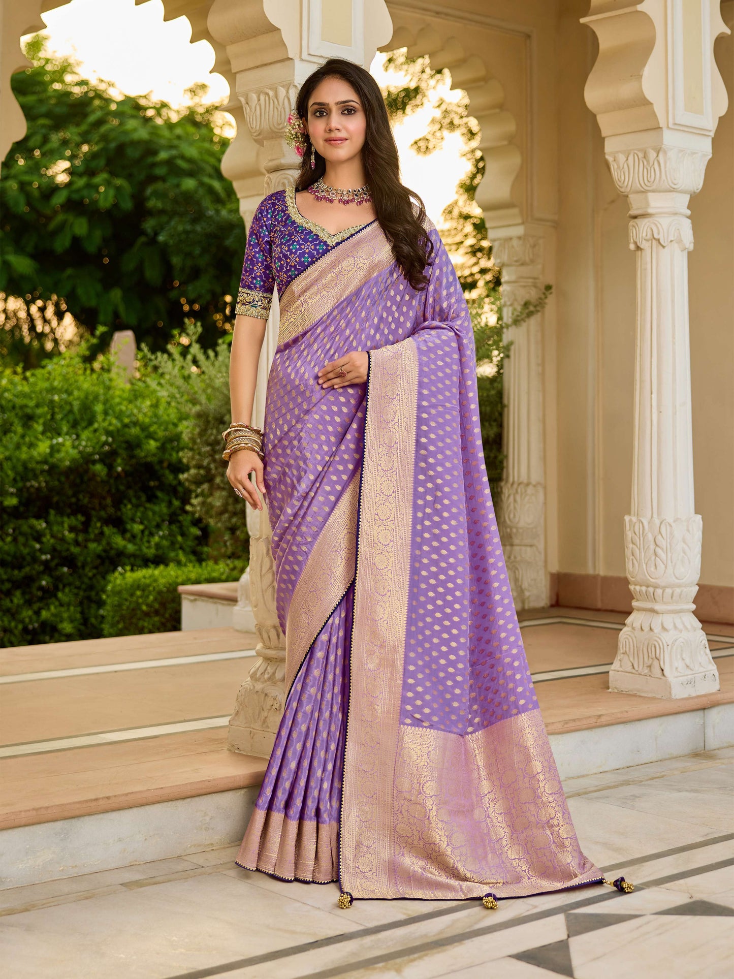 Lavender Viscose Saree with bead work 6099
