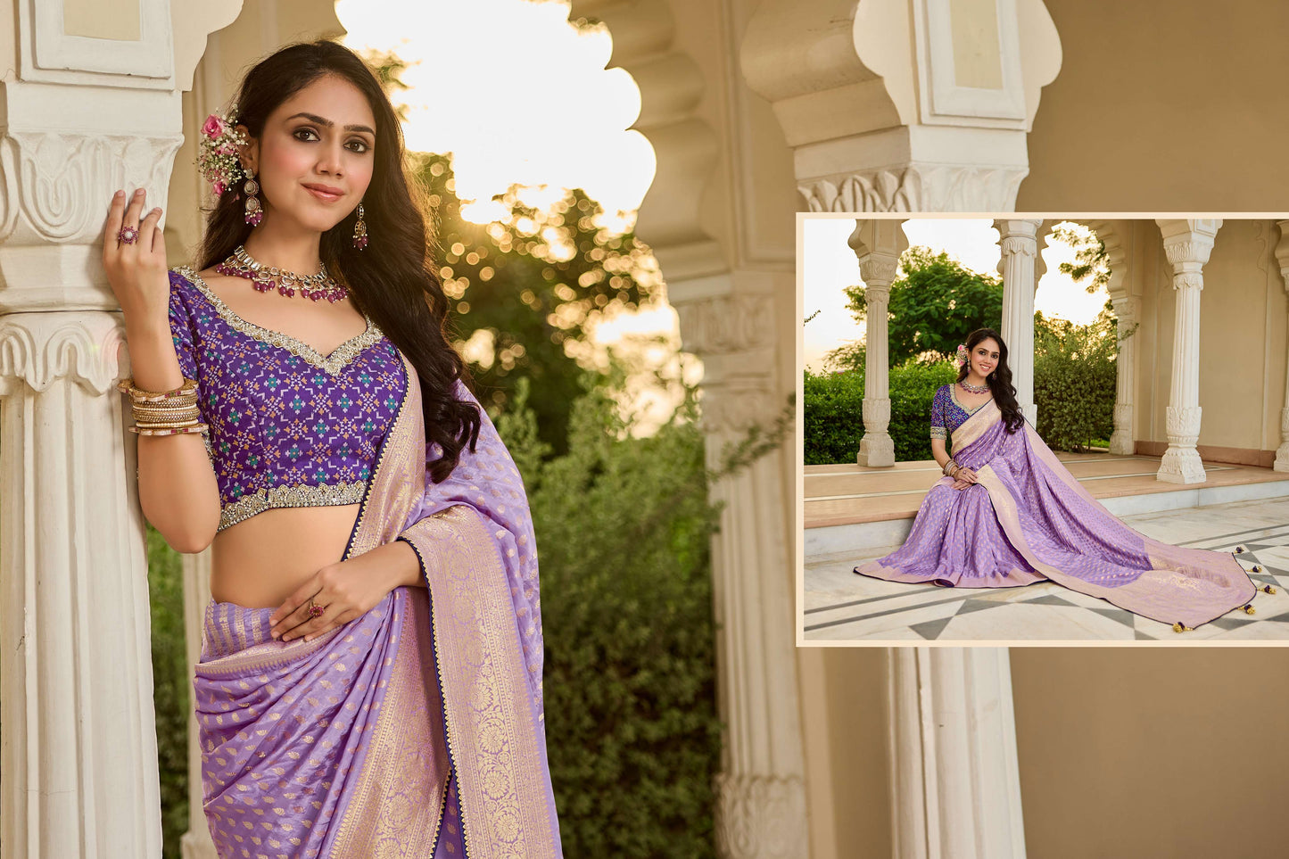 Lavender Viscose Saree with bead work 6099