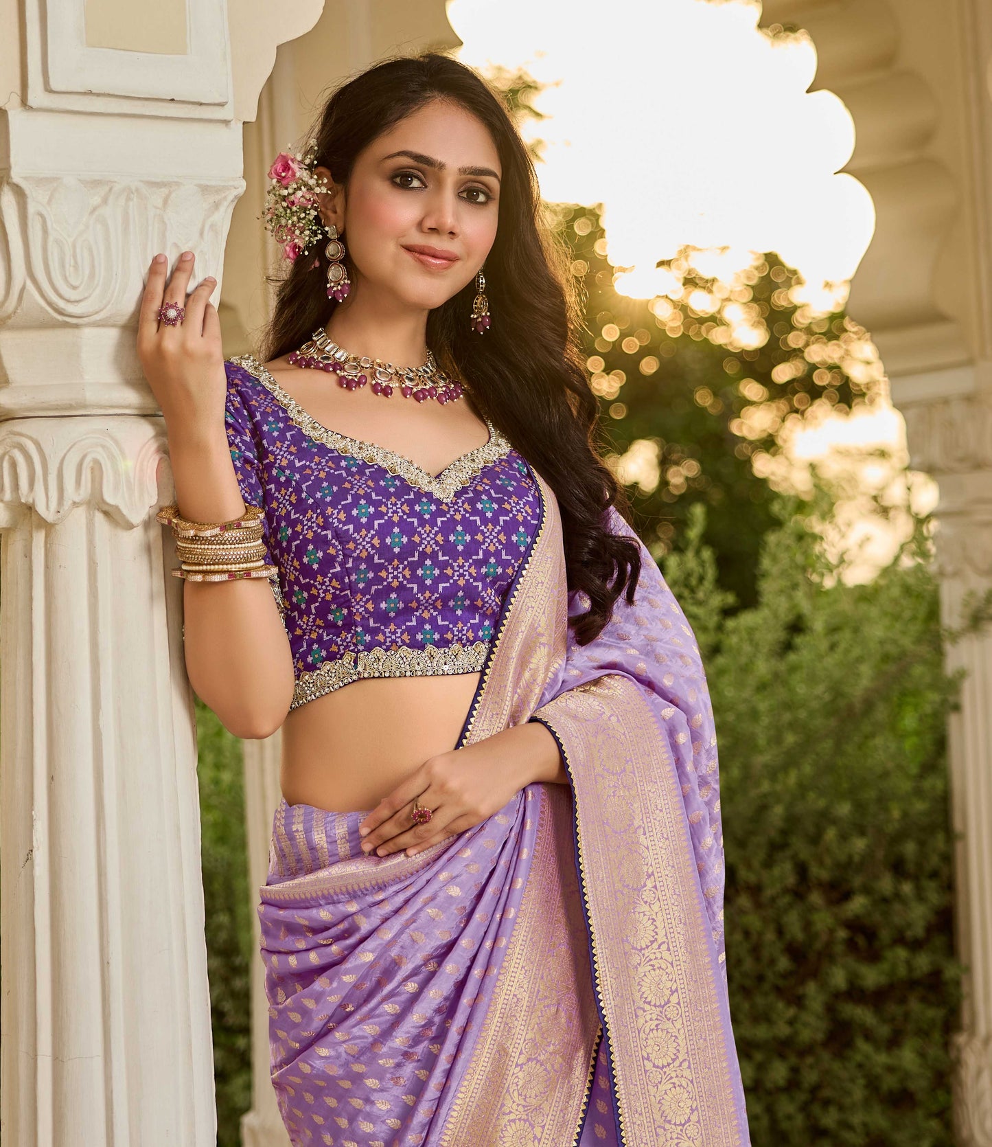 Lavender Viscose Saree with bead work 6099