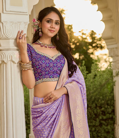 Lavender Viscose Saree with bead work 6099