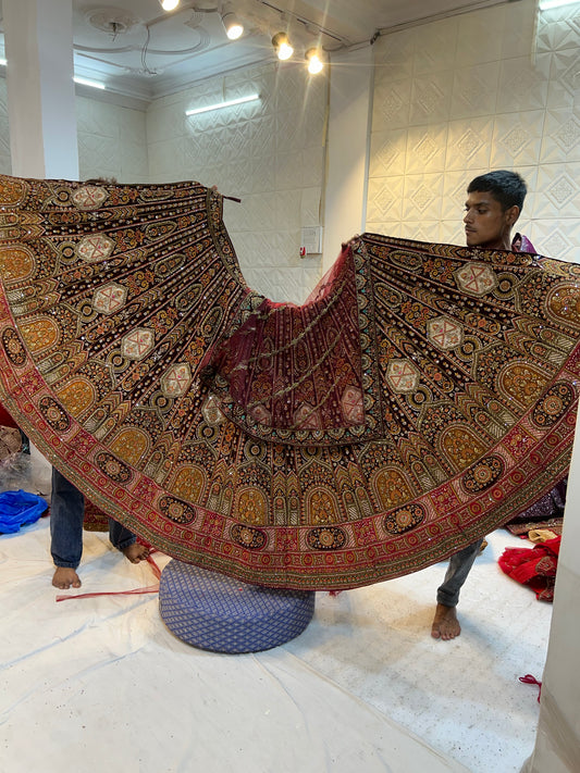 Sequence Dupatta Maroon Heavy bridal Lehenga - Shopping World