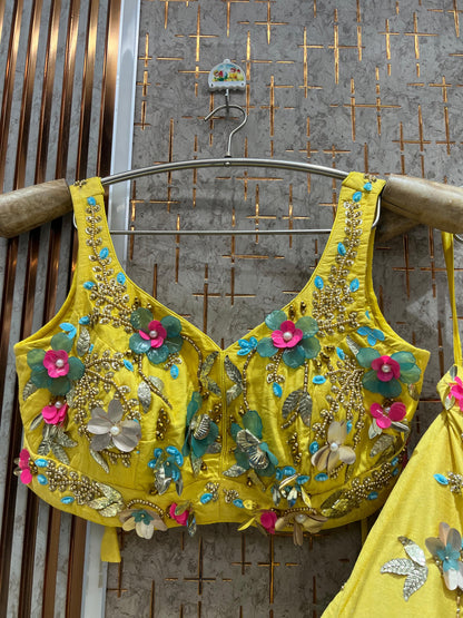 Yellow Haldi Mehendi Pdp Crop Top Lehenga