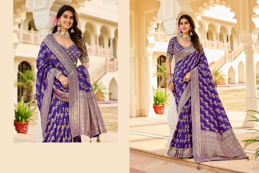 Purple Viscose Saree with bead work 6100
