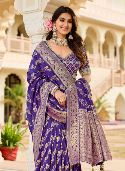 Purple Viscose Saree with bead work 6100